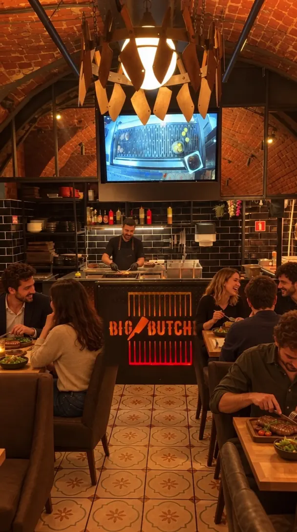Зал с открытым грилем в Big Butcher Grill